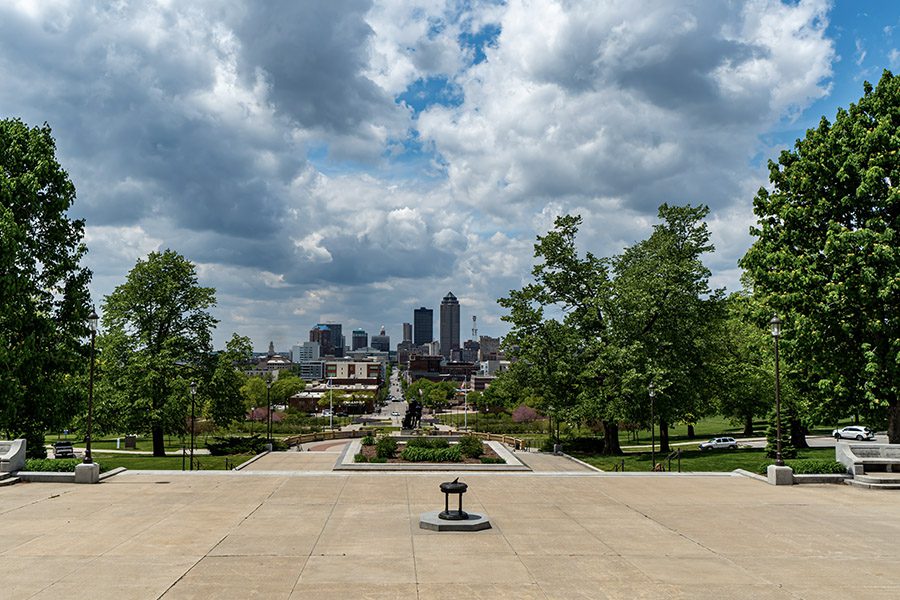 Des Moines, IA - A View of Downtown Des Moines, IA From the Steps of the Capitol Building